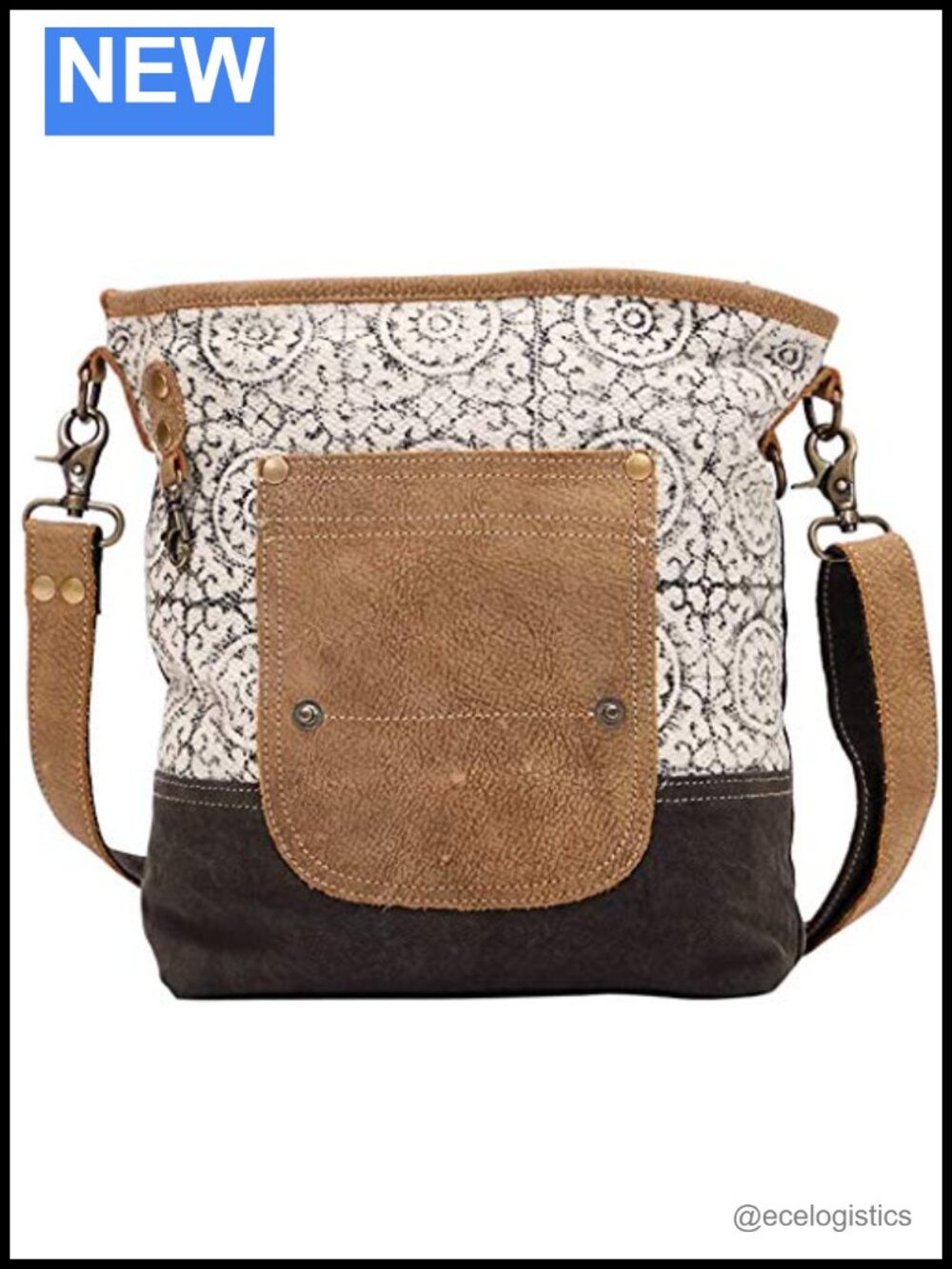 Myra Bag Floral Shoulder Bag Sling Brown Canvas Handmade